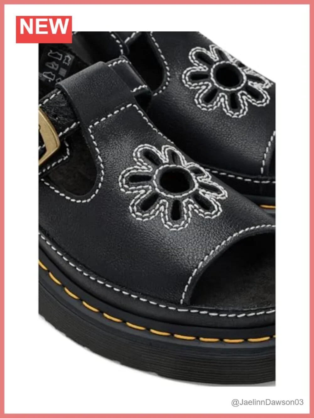 Dr. Martens Slip-On Heeled Sandals Suede Cut-Out Flower Adjustable Buckle